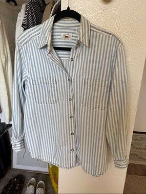 Marsh Landing Blue and White Striped Button-Down Shirt